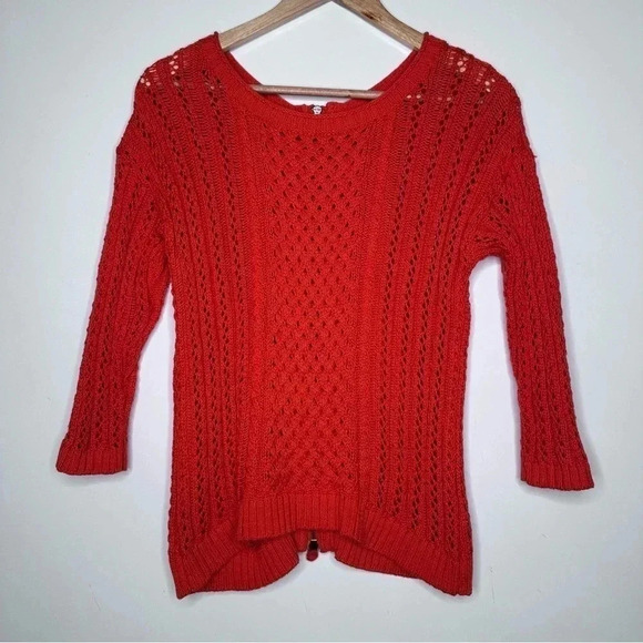 MOTH Anthropologie Orange Full Back Zip Knit Sweater Size Small - Picture 2 of 8